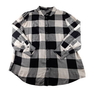 Sanctuary Women's Black Cream Plaid Button Down Tunic Flannel Shirt 1X